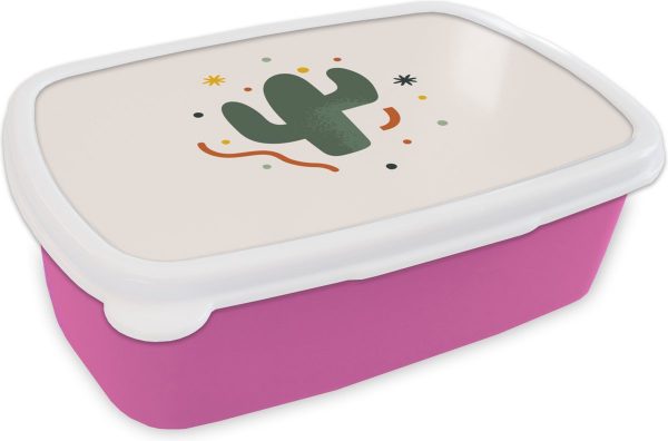 Broodtrommel Roze - Lunchbox - Brooddoos - Cactus - Vetplant - Zomer - 18x12x6 cm - Kinderen - Meisje