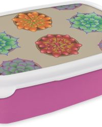 Broodtrommel Roze - Lunchbox - Brooddoos - Patronen - Cactus - Pot - Vetplant - 18x12x6 cm - Kinderen - Meisje