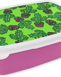 Broodtrommel Roze - Lunchbox - Brooddoos - Patroon - Cactus - Pot - Vetplant - 18x12x6 cm - Kinderen - Meisje