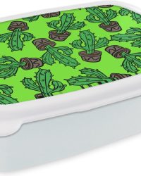 Broodtrommel Wit - Lunchbox - Brooddoos - Patroon - Cactus - Pot - Vetplant - 18x12x6 cm - Volwassenen