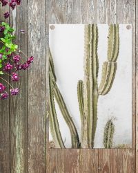 Tuindecoratie Cactus - Vetplant - Wit - 40x60 cm - Tuinposter - Tuindoek