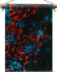 Textielposter - Blauwe Echeveria Struik met Rode Details op Planten - 30x40 cm Foto op Textiel