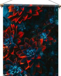 Textielposter - Blauwe Echeveria Struik met Rode Details op Planten - 60x80 cm Foto op Textiel