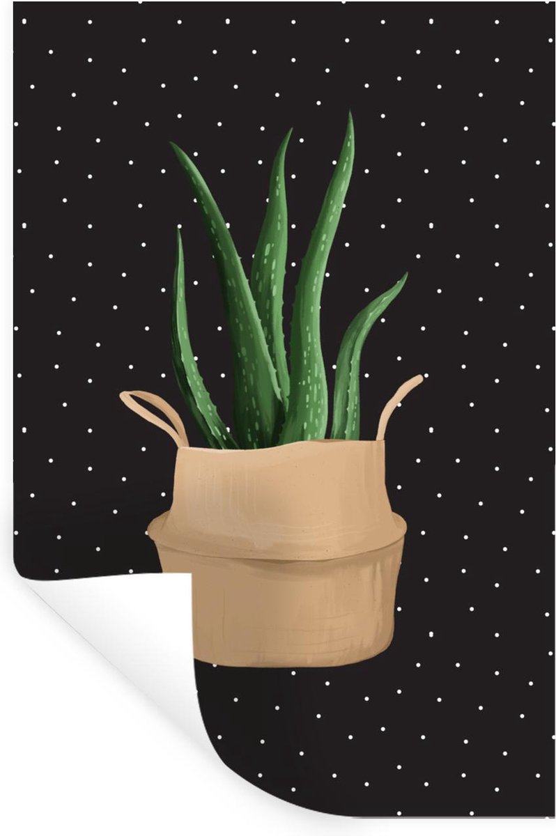 Muurstickers - Sticker Folie - Plant - Aloë Vera - Plantenbak - 20x30 cm - Plakfolie - Muurstickers Kinderkamer - Zelfklevend Behang