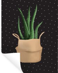 Muurstickers - Sticker Folie - Plant - Aloë Vera - Plantenbak - 60x90 cm - Plakfolie - Muurstickers Kinderkamer - Zelfklevend Behang