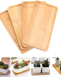 4 stuks bamboe trays, duurzame rechthoekige plantenpotschotels van bamboe, kleine bloempotschotel, tray voor vetplant, cactus, bonsaibloem (17,5 x 8,8 x 1 cm)