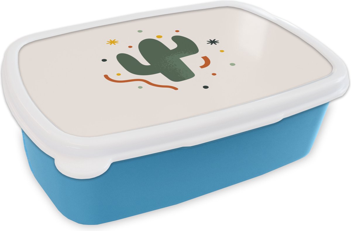 Broodtrommel Blauw - Lunchbox - Brooddoos - Cactus - Vetplant - Zomer - 18x12x6 cm - Kinderen - Jongen
