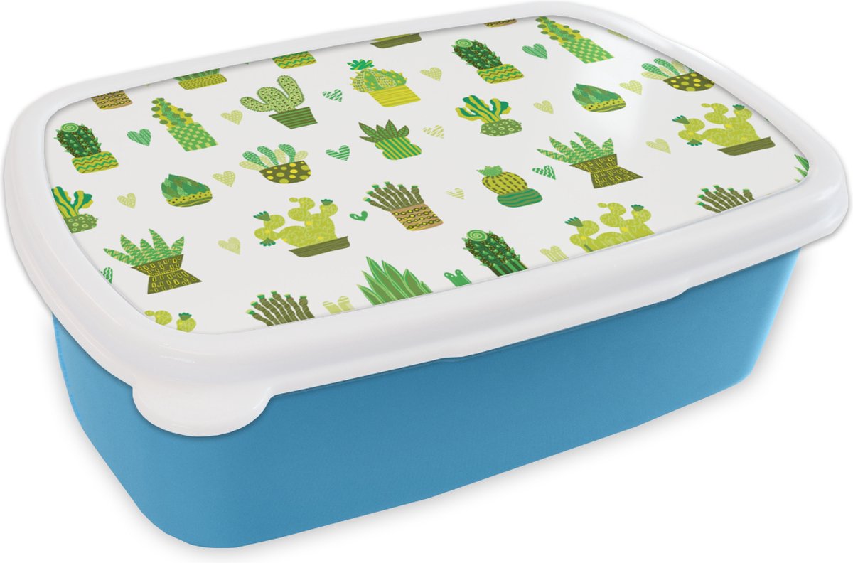 Broodtrommel Blauw - Lunchbox - Brooddoos - Vetplanten - Patronen - Cactus - 18x12x6 cm - Kinderen - Jongen